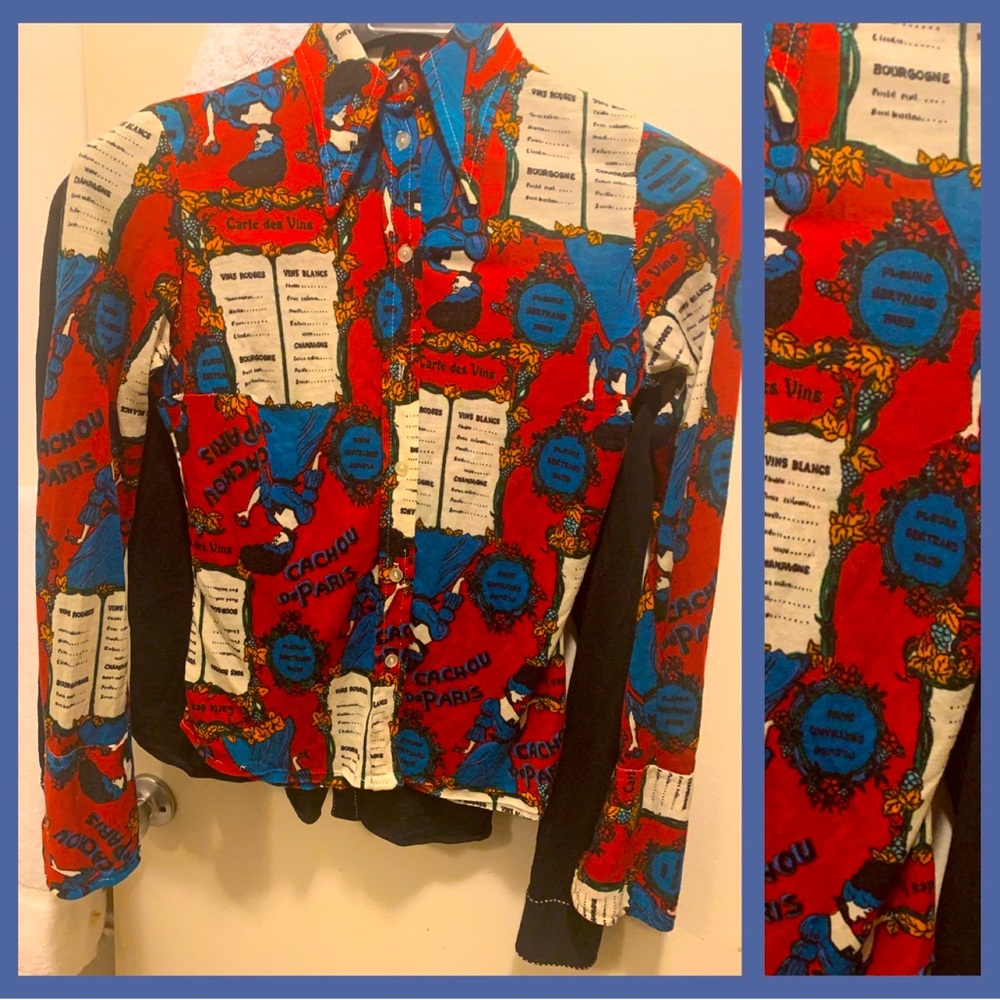 Vintage Colorful Button-Up Shirt Blouse Women's,100%Wool